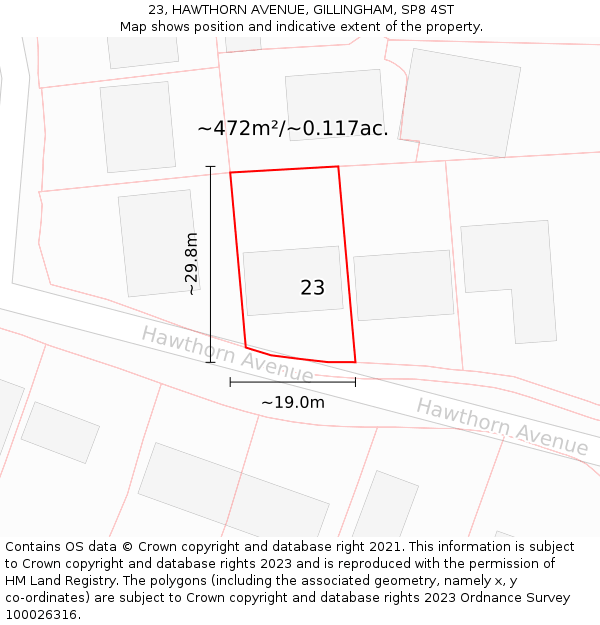 23, HAWTHORN AVENUE, GILLINGHAM, SP8 4ST: Plot and title map