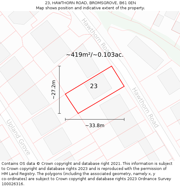 23, HAWTHORN ROAD, BROMSGROVE, B61 0EN: Plot and title map