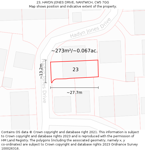 23, HAYDN JONES DRIVE, NANTWICH, CW5 7GG: Plot and title map