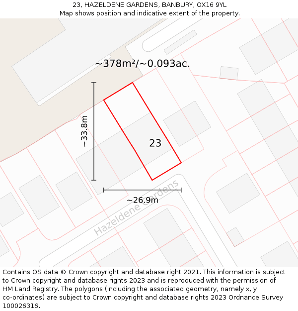 23, HAZELDENE GARDENS, BANBURY, OX16 9YL: Plot and title map