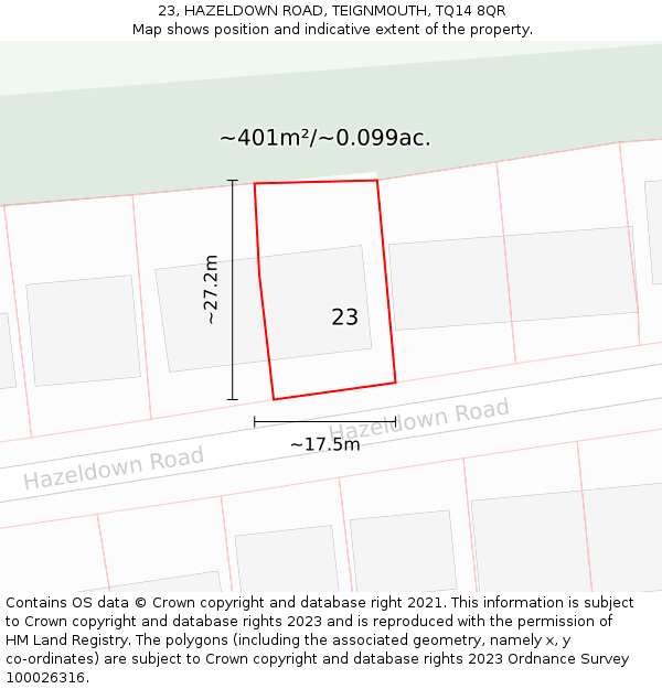 23, HAZELDOWN ROAD, TEIGNMOUTH, TQ14 8QR: Plot and title map
