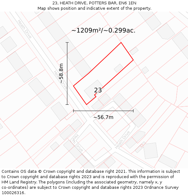 23, HEATH DRIVE, POTTERS BAR, EN6 1EN: Plot and title map