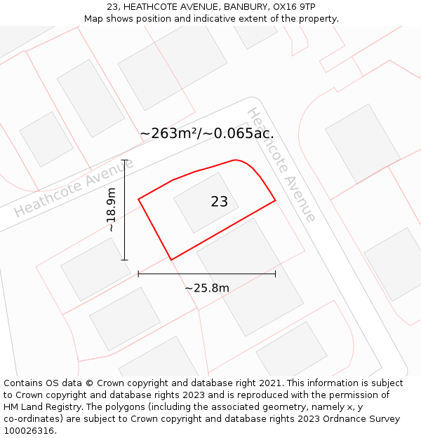 23, HEATHCOTE AVENUE, BANBURY, OX16 9TP: Plot and title map