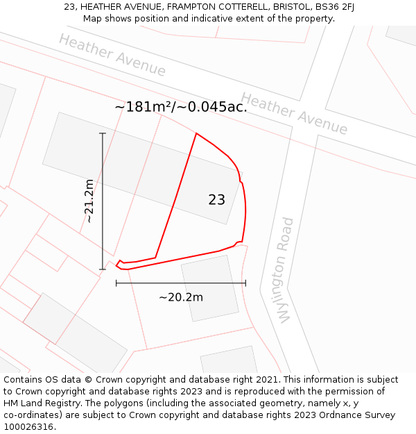 23, HEATHER AVENUE, FRAMPTON COTTERELL, BRISTOL, BS36 2FJ: Plot and title map