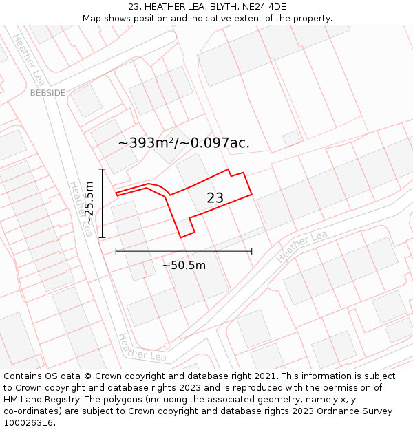 23, HEATHER LEA, BLYTH, NE24 4DE: Plot and title map