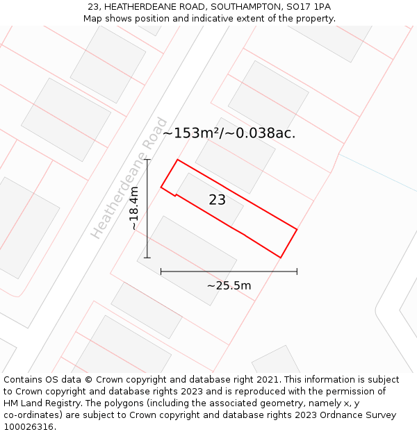 23, HEATHERDEANE ROAD, SOUTHAMPTON, SO17 1PA: Plot and title map