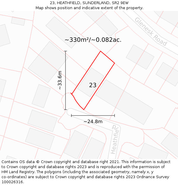 23, HEATHFIELD, SUNDERLAND, SR2 9EW: Plot and title map