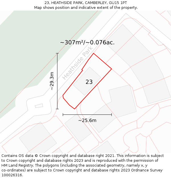 23, HEATHSIDE PARK, CAMBERLEY, GU15 1PT: Plot and title map