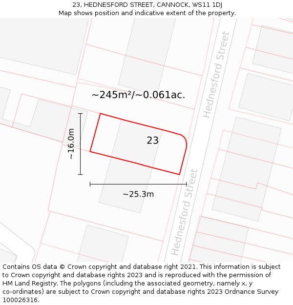 23, HEDNESFORD STREET, CANNOCK, WS11 1DJ: Plot and title map