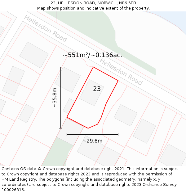 23, HELLESDON ROAD, NORWICH, NR6 5EB: Plot and title map