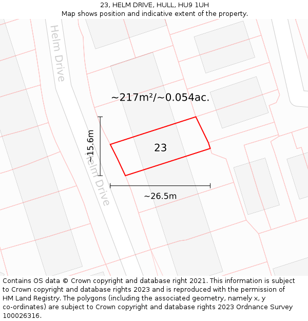 23, HELM DRIVE, HULL, HU9 1UH: Plot and title map