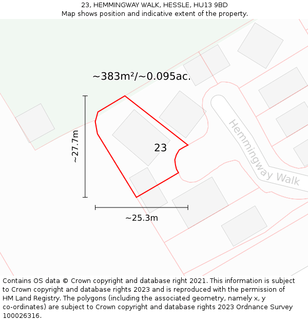 23, HEMMINGWAY WALK, HESSLE, HU13 9BD: Plot and title map