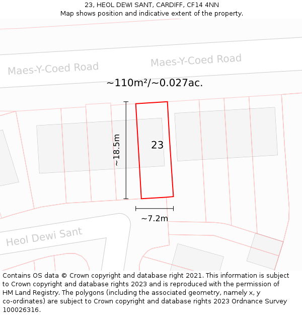 23, HEOL DEWI SANT, CARDIFF, CF14 4NN: Plot and title map