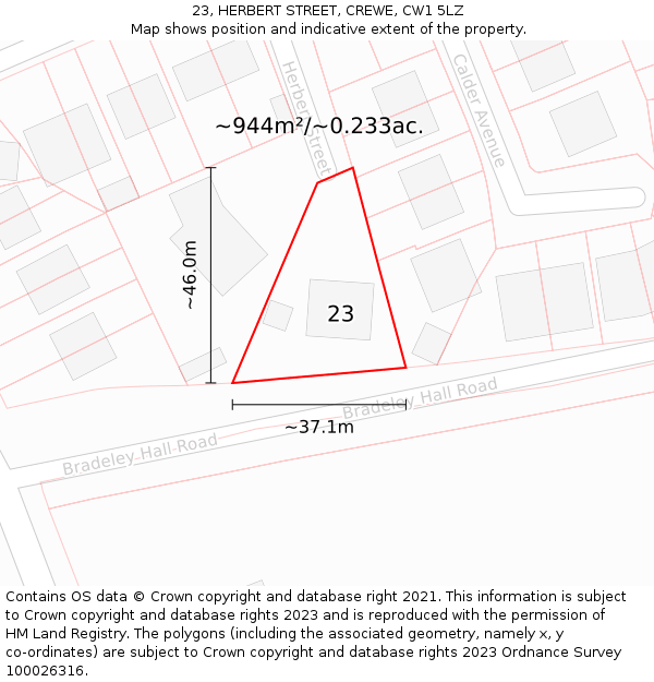 23, HERBERT STREET, CREWE, CW1 5LZ: Plot and title map