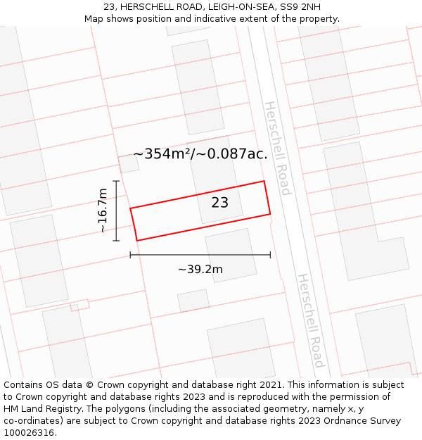 23, HERSCHELL ROAD, LEIGH-ON-SEA, SS9 2NH: Plot and title map