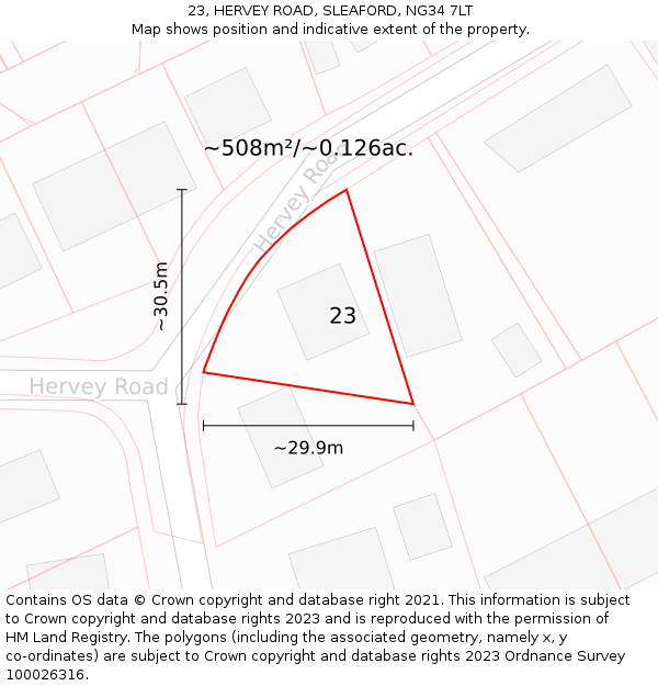 23, HERVEY ROAD, SLEAFORD, NG34 7LT: Plot and title map