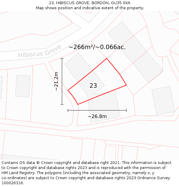 23, HIBISCUS GROVE, BORDON, GU35 0XA: Plot and title map