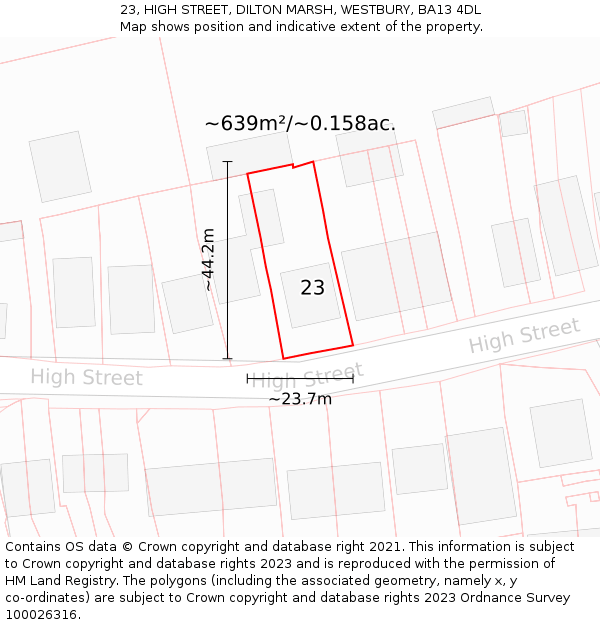 23, HIGH STREET, DILTON MARSH, WESTBURY, BA13 4DL: Plot and title map