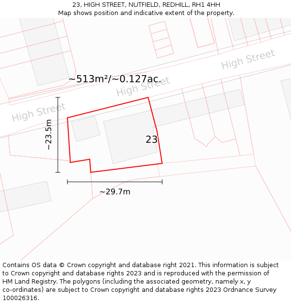 23, HIGH STREET, NUTFIELD, REDHILL, RH1 4HH: Plot and title map