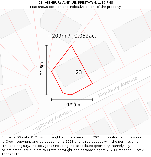 23, HIGHBURY AVENUE, PRESTATYN, LL19 7NS: Plot and title map