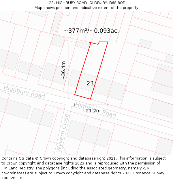 23, HIGHBURY ROAD, OLDBURY, B68 8QF: Plot and title map