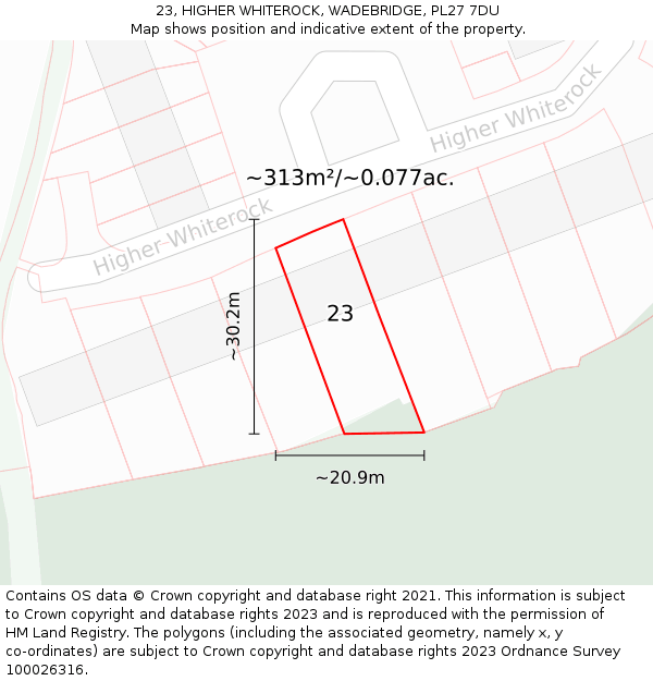 23, HIGHER WHITEROCK, WADEBRIDGE, PL27 7DU: Plot and title map