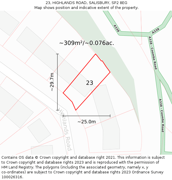 23, HIGHLANDS ROAD, SALISBURY, SP2 8EG: Plot and title map