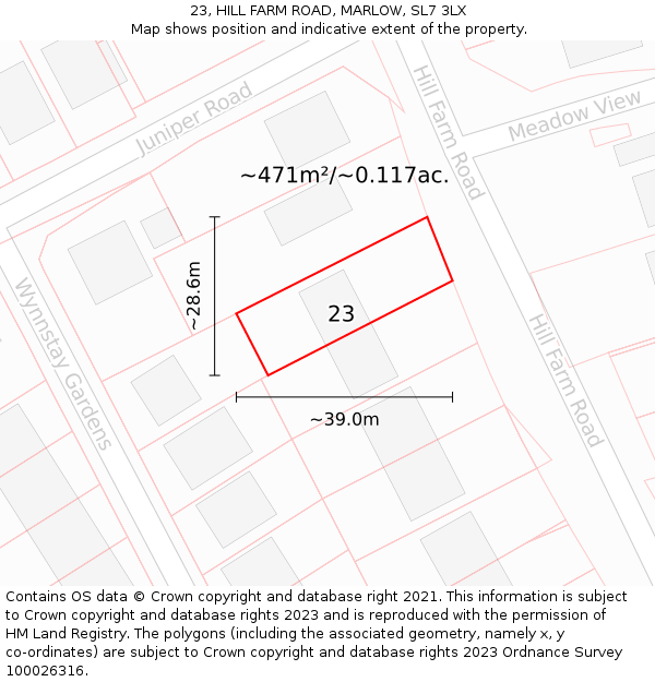 23, HILL FARM ROAD, MARLOW, SL7 3LX: Plot and title map