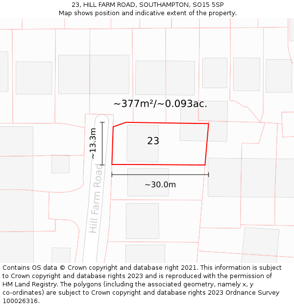 23, HILL FARM ROAD, SOUTHAMPTON, SO15 5SP: Plot and title map