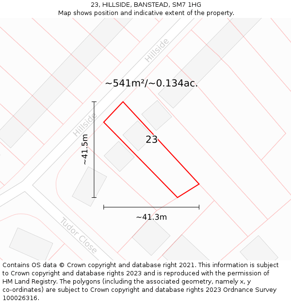 23, HILLSIDE, BANSTEAD, SM7 1HG: Plot and title map