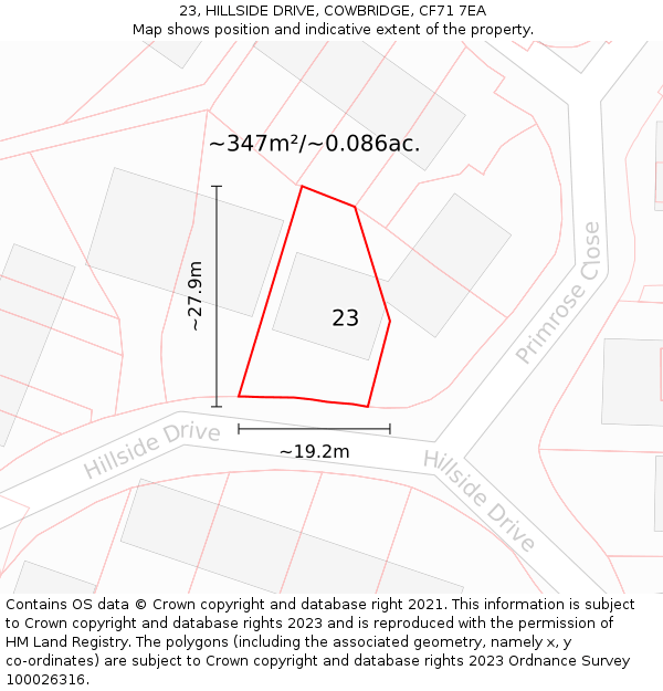 23, HILLSIDE DRIVE, COWBRIDGE, CF71 7EA: Plot and title map