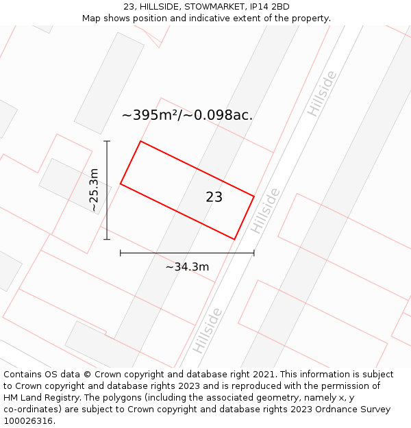 23, HILLSIDE, STOWMARKET, IP14 2BD: Plot and title map