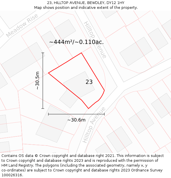 23, HILLTOP AVENUE, BEWDLEY, DY12 1HY: Plot and title map