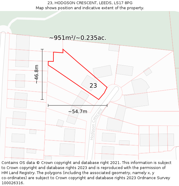 23, HODGSON CRESCENT, LEEDS, LS17 8PG: Plot and title map