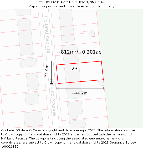 23, HOLLAND AVENUE, SUTTON, SM2 6HW: Plot and title map