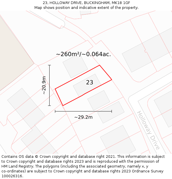 23, HOLLOWAY DRIVE, BUCKINGHAM, MK18 1GF: Plot and title map