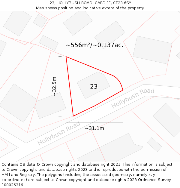 23, HOLLYBUSH ROAD, CARDIFF, CF23 6SY: Plot and title map