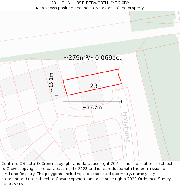 23, HOLLYHURST, BEDWORTH, CV12 0DY: Plot and title map