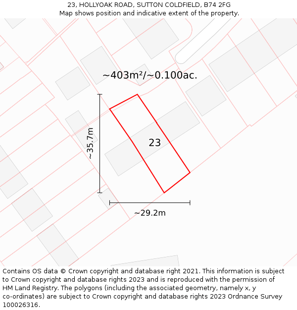 23, HOLLYOAK ROAD, SUTTON COLDFIELD, B74 2FG: Plot and title map