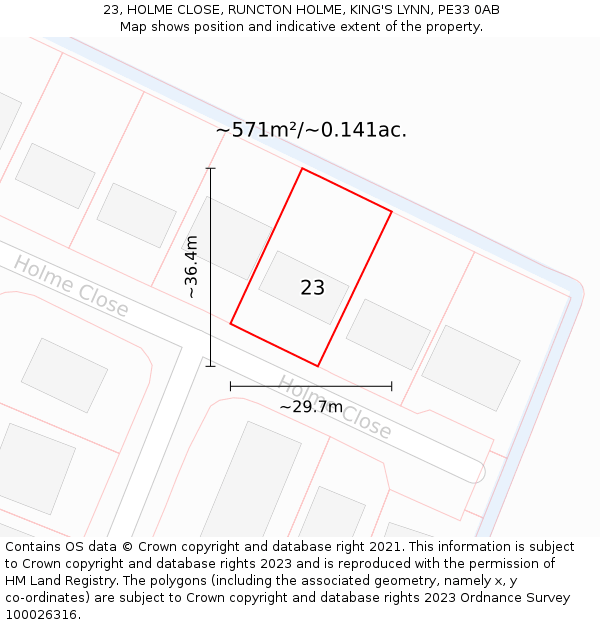 23, HOLME CLOSE, RUNCTON HOLME, KING'S LYNN, PE33 0AB: Plot and title map