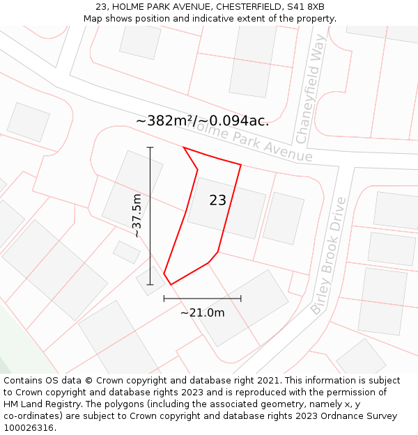 23, HOLME PARK AVENUE, CHESTERFIELD, S41 8XB: Plot and title map