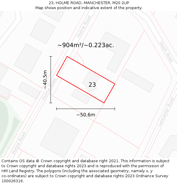 23, HOLME ROAD, MANCHESTER, M20 2UP: Plot and title map