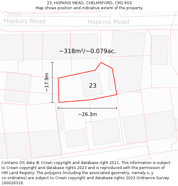 23, HOPKINS MEAD, CHELMSFORD, CM2 6SS: Plot and title map