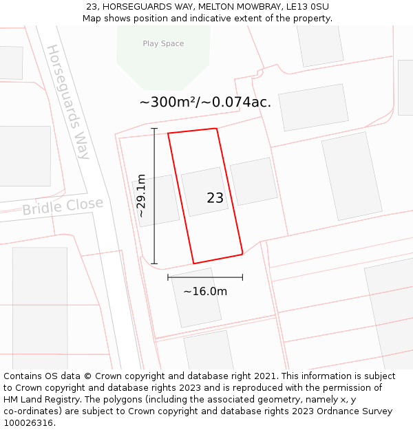 23, HORSEGUARDS WAY, MELTON MOWBRAY, LE13 0SU: Plot and title map