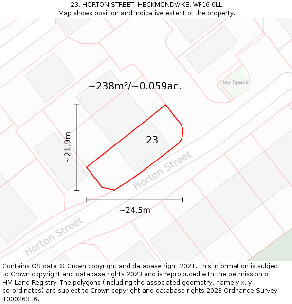 23, HORTON STREET, HECKMONDWIKE, WF16 0LL: Plot and title map