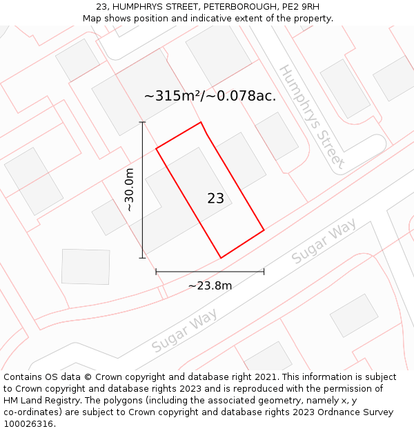 23, HUMPHRYS STREET, PETERBOROUGH, PE2 9RH: Plot and title map