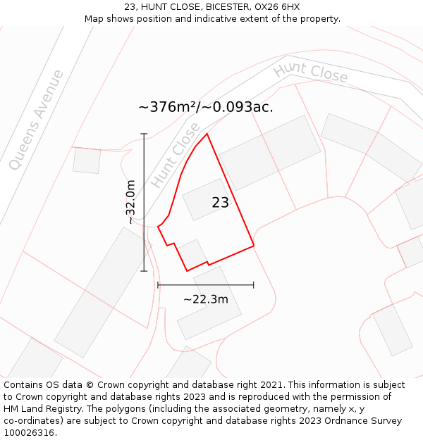 23, HUNT CLOSE, BICESTER, OX26 6HX: Plot and title map