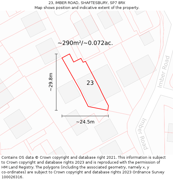 23, IMBER ROAD, SHAFTESBURY, SP7 8RX: Plot and title map