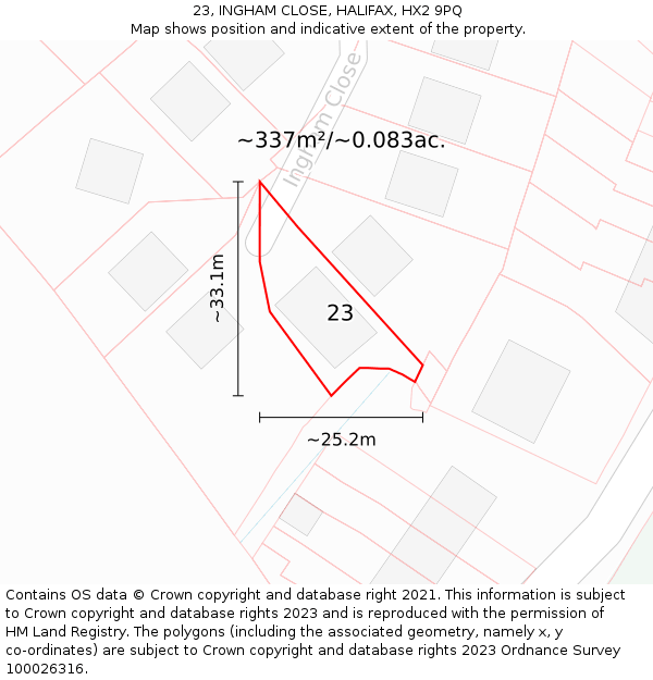 23, INGHAM CLOSE, HALIFAX, HX2 9PQ: Plot and title map