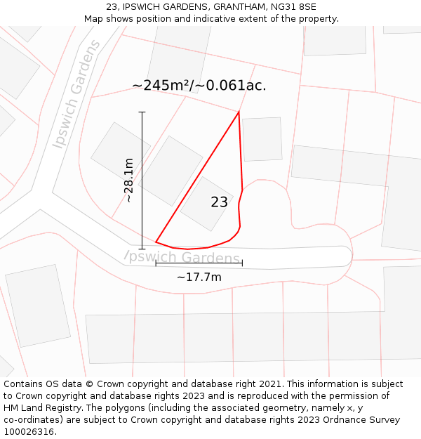 23, IPSWICH GARDENS, GRANTHAM, NG31 8SE: Plot and title map